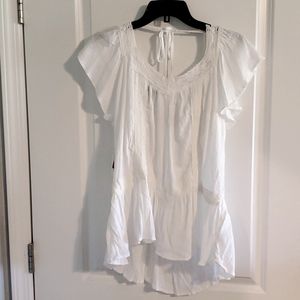 NWT Angie V necked White Blouse with short flared sleeves. Detailed with lace.